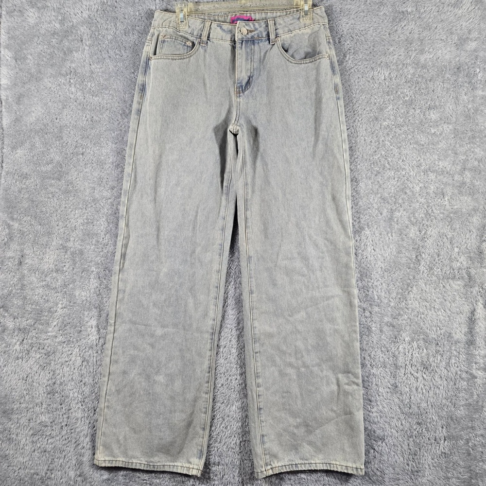 Edikted Women Light Wash Wide Leg Jeans Pink Bow Back Pockets Coquette Size M